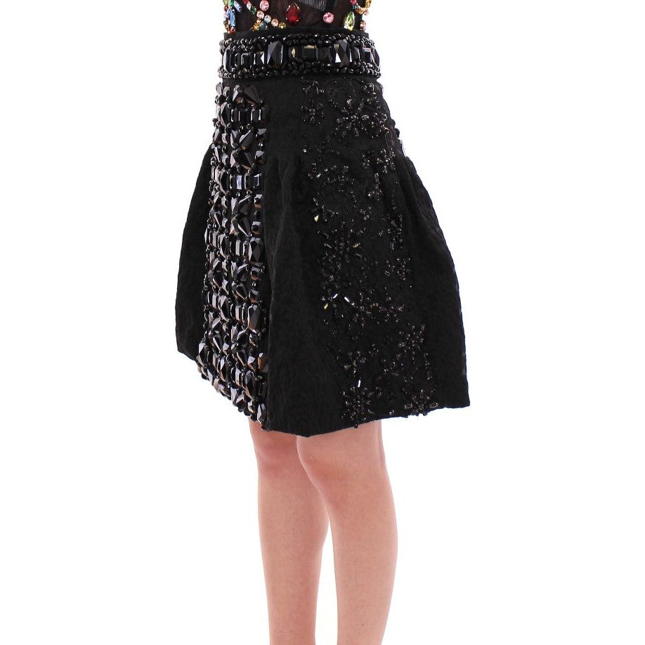 Dolce & Gabbana Black Crystal Embellished Masterpiece Skirt black-crystal-handmade-above-knee-skirt 219016-black-crystal-handmade-knee-skirt-1.jpg