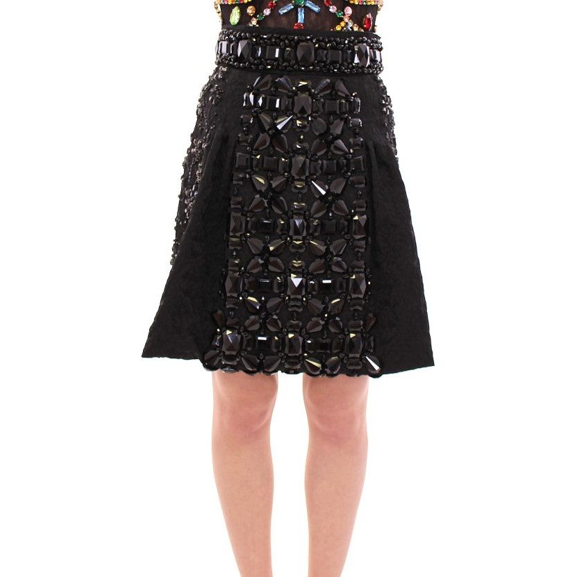 Dolce & Gabbana Black Crystal Embellished Masterpiece Skirt black-crystal-handmade-above-knee-skirt 219016-black-crystal-handmade-knee-skirt.jpg