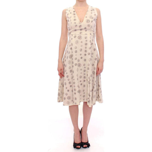 Andrea IncontriElegant White Wool Shift Dress with Gray PrintMcRichard Designer Brands£259.00