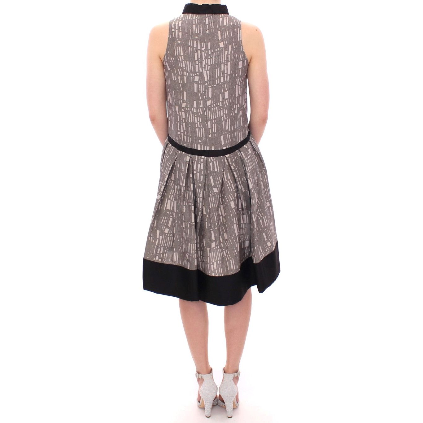 Comeforbreakfast Elegant Silk A-Line Dress in Multicolor black-gray-silk-a-line-shift-dress