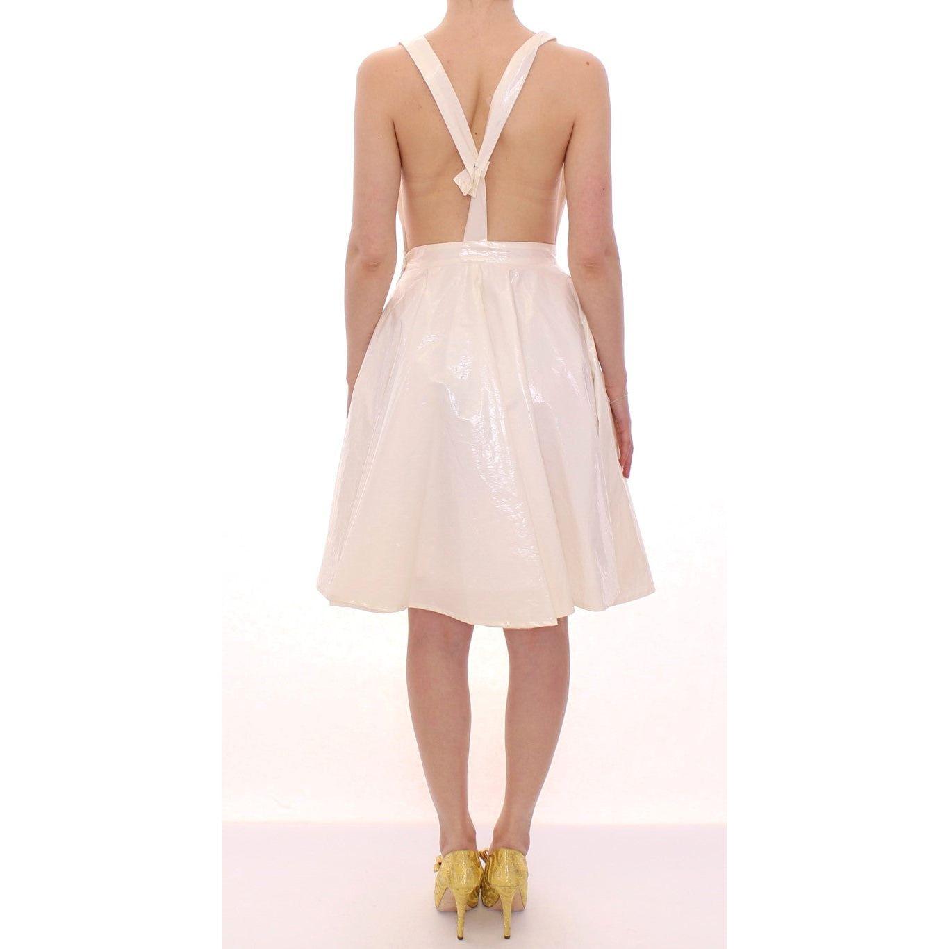 Licia Florio Elegant White Tea Halterneck Dress white-halterneck-knee-length-tea-dress