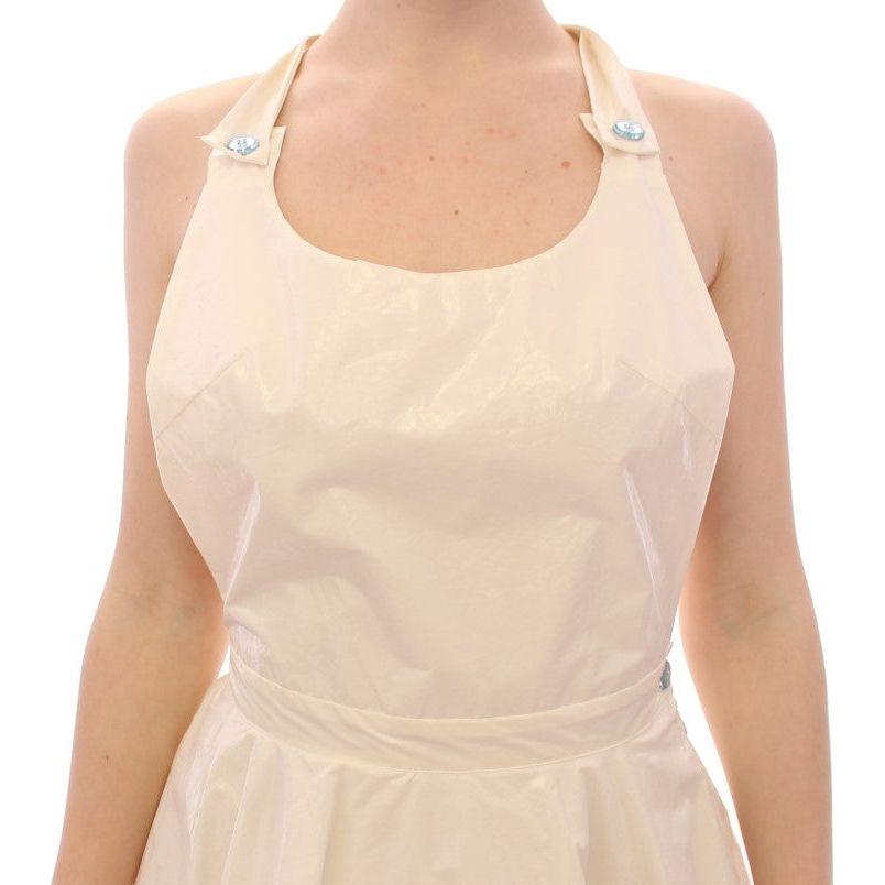 Licia Florio Elegant White Tea Halterneck Dress white-halterneck-knee-length-tea-dress