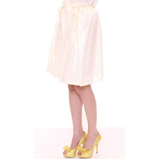 Licia Florio Elegant White Tie-Waist Skirt white-above-knee-stretch-waist-strap-skirt