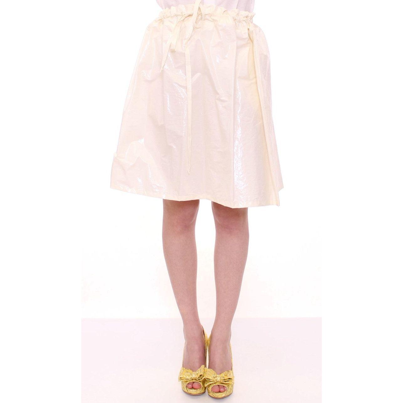 Licia Florio Elegant White Tie-Waist Skirt white-above-knee-stretch-waist-strap-skirt