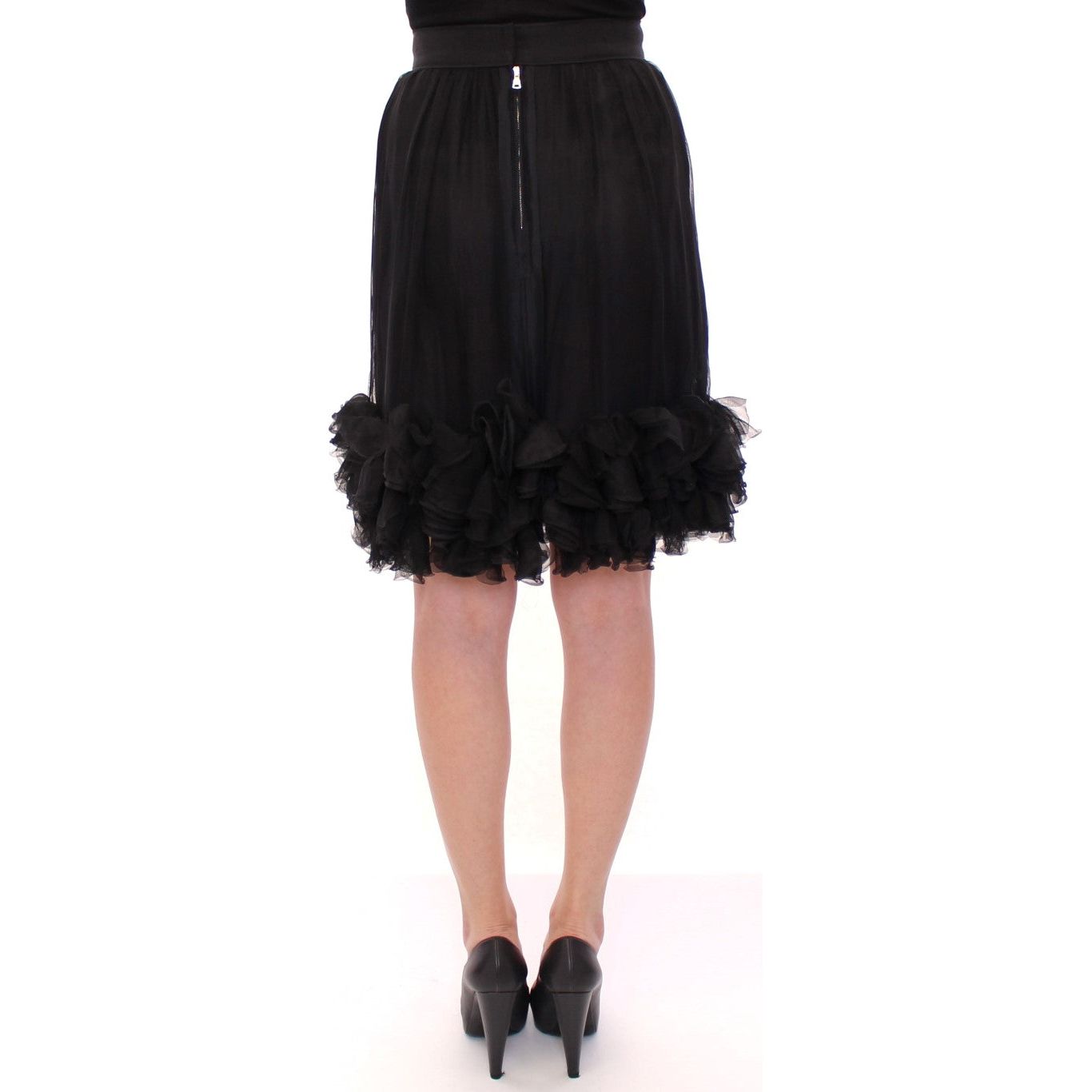 Dolce & Gabbana Elegant Silk Black Skirt for Evenings black-silk-transparent-above-knees-skirt