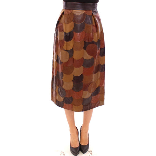 Dolce & Gabbana Elegant Leather Patchwork Skirt brown-patchwork-leather-straight-skirt