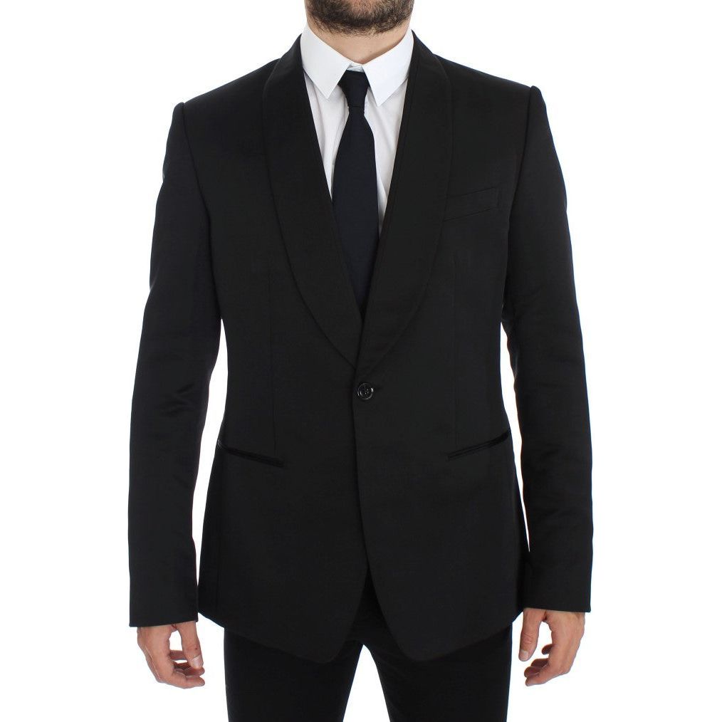 Dolce & Gabbana Exclusive Black Silk One Button Blazer black-silk-slim-one-button-blazer 223309-black-silk-slim-one-button-blazer.jpg