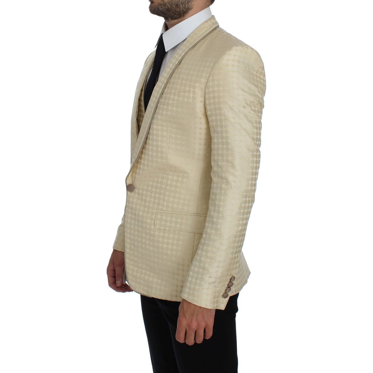 Dolce & Gabbana Sophisticated Beige Polka Dotted Blazer & Vest beige-polka-dot-silk-2-piece-blazer 223573-beige-polka-dot-silk-2-piece-blazer-1.jpg