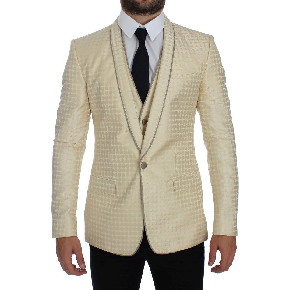 Dolce & Gabbana Sophisticated Beige Polka Dotted Blazer & Vest beige-polka-dot-silk-2-piece-blazer 223573-beige-polka-dot-silk-2-piece-blazer.jpg