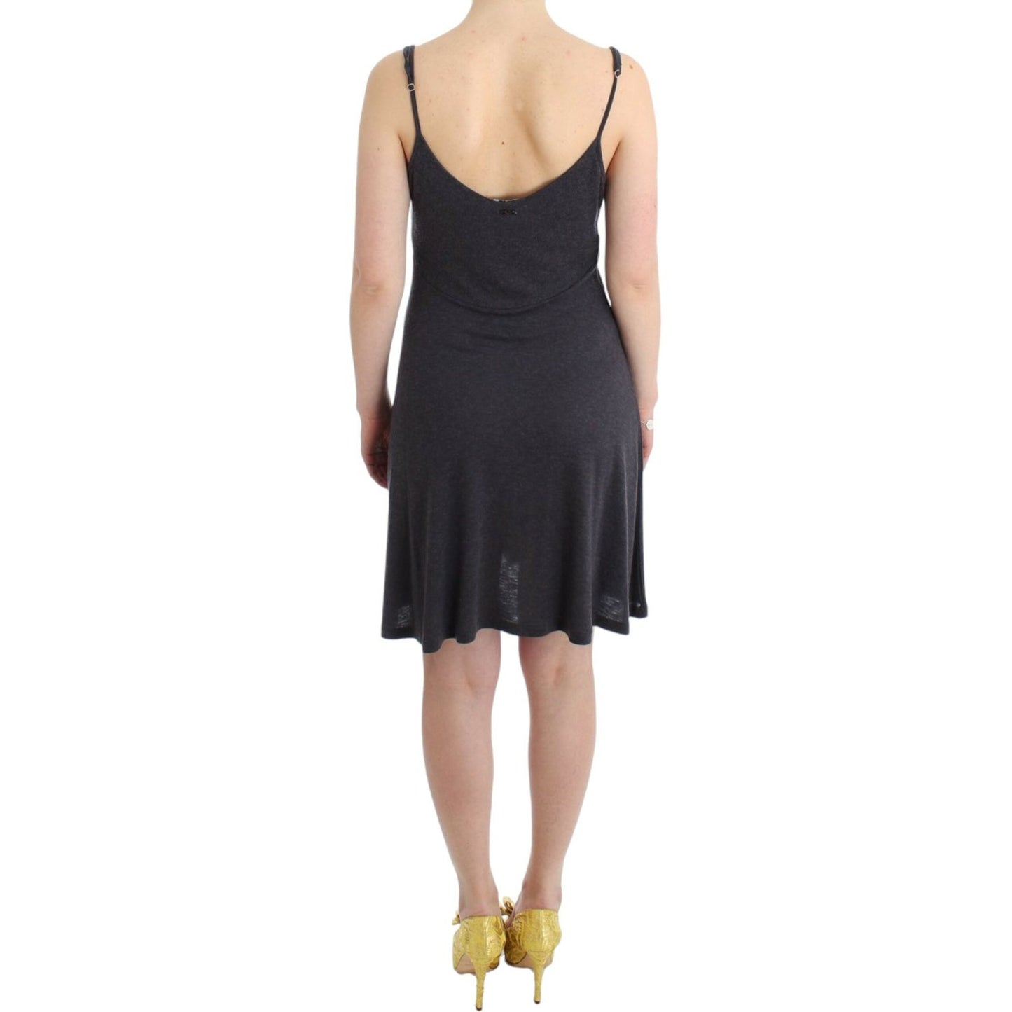Costume National Chic Gray Knee-Length Spaghetti Strap Dress gray-knitted-a-line-dress