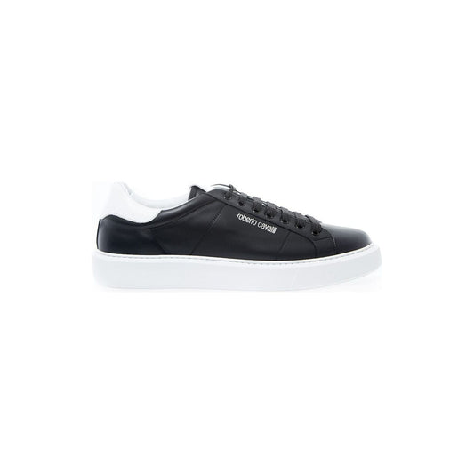 Roberto Cavalli Black Leather Sneakers with Silver Logo black-leather-sneakers-with-silver-logo