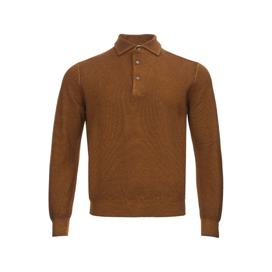 Gran Sasso Brown Wool Long Sleeves Polo Sweater brown-wool-long-sleeves-polo-sweater
