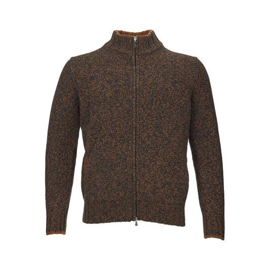 Gran Sasso Elegant Italian Wool Mock Zip Sweater brown-wool-mock-sweater-with-zip