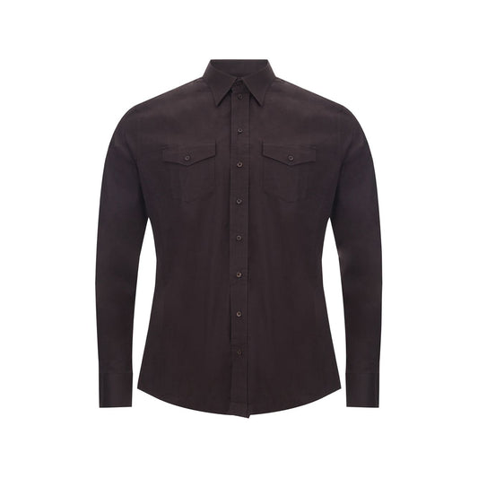 Dolce & Gabbana Dark Brown Cotton Shirt with Pockets dark-brown-cotton-shirt-with-pockets
