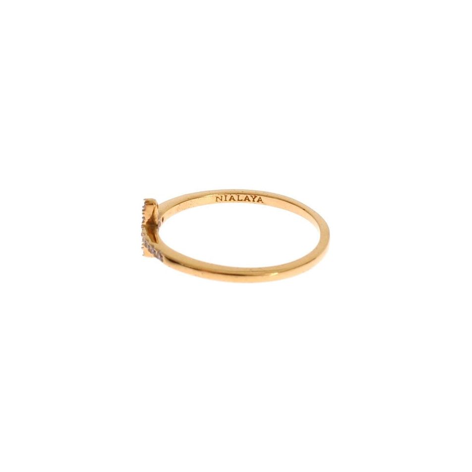 Nialaya Chic Handmade Golden CZ Crystal Ring Ring gold-925-silver-ring