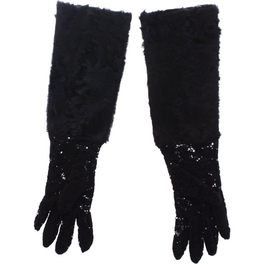 Dolce & GabbanaBlack Wool Lace & Lamb Fur Elbow GlovesMcRichard Designer Brands£429.00