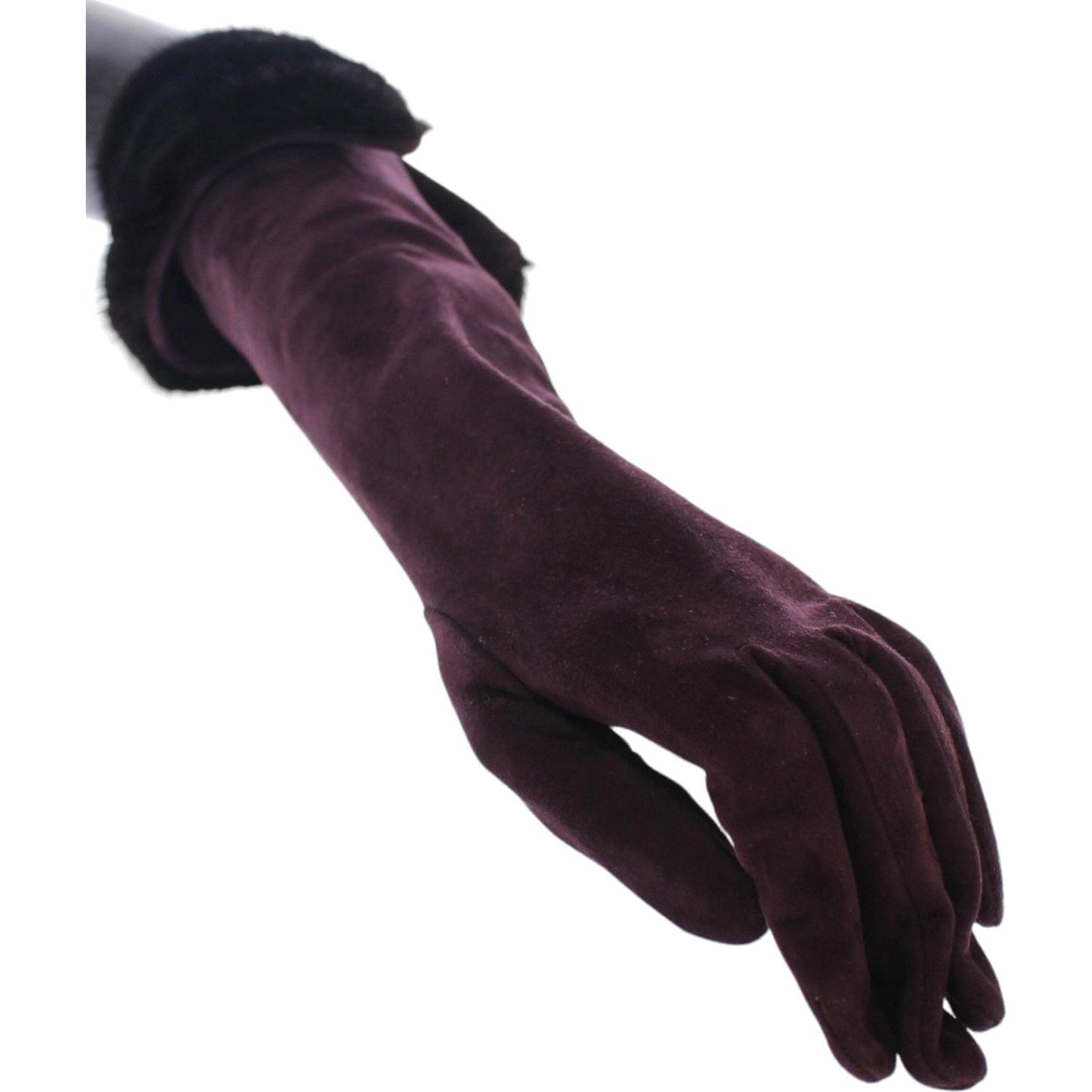 Dolce & Gabbana Elegant Elbow Length Purple Fur Gloves purple-mink-fur-goatskin-suede-leather-gloves