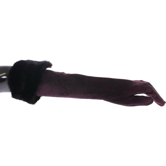 Dolce & Gabbana Elegant Elbow Length Purple Fur Gloves purple-mink-fur-goatskin-suede-leather-gloves