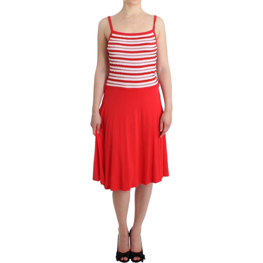 Roccobarocco Chic Audrey Jersey Line Knee-Length Dress red-striped-jersey-a-line-dress