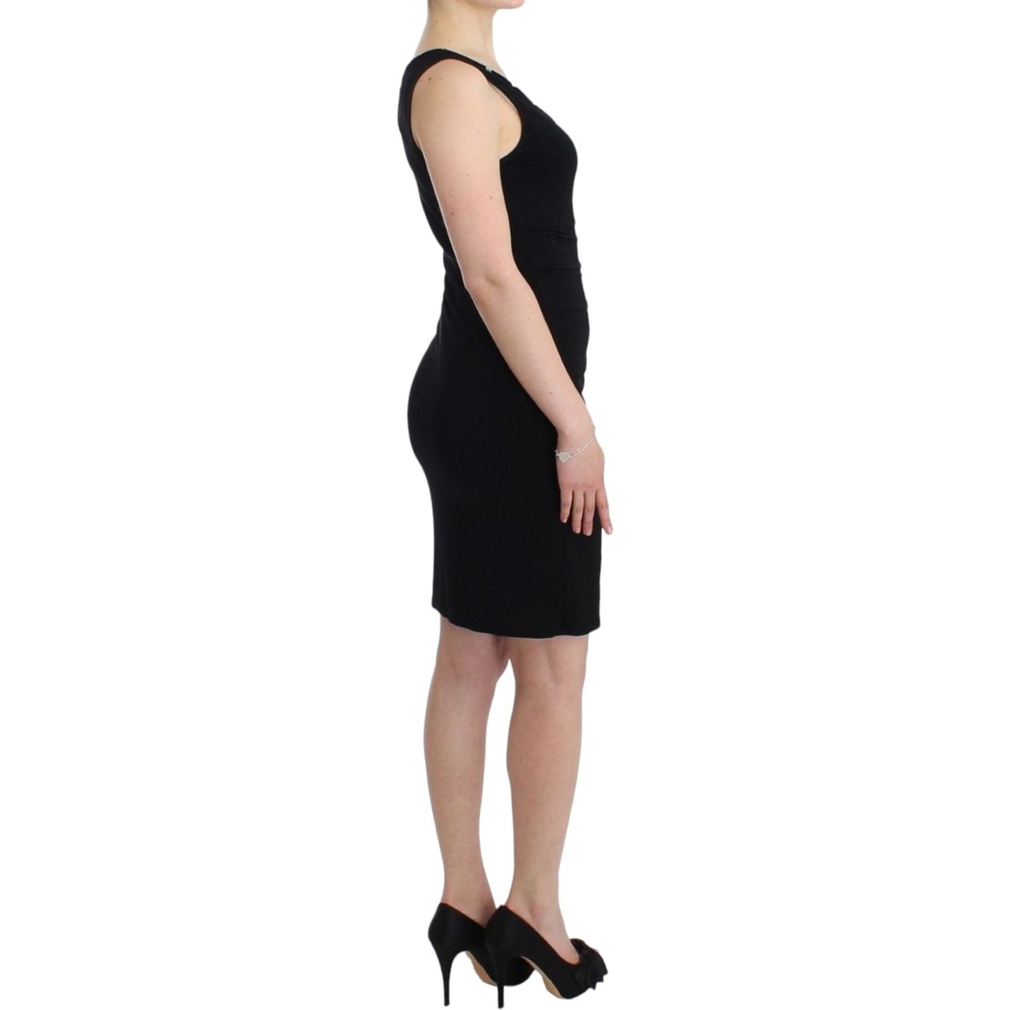 Roccobarocco Elegant Black Sheath Knee-Length Dress black-pencil-sheath-dress