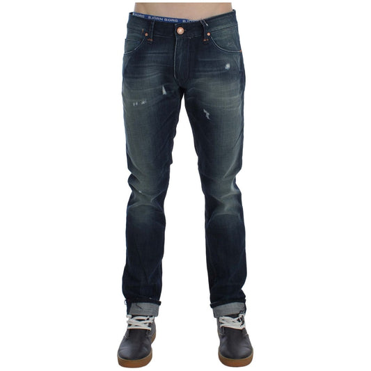 Acht Sleek Slim Fit Italian Denim Jeans blue-wash-cotton-denim-slim-fit-jeans