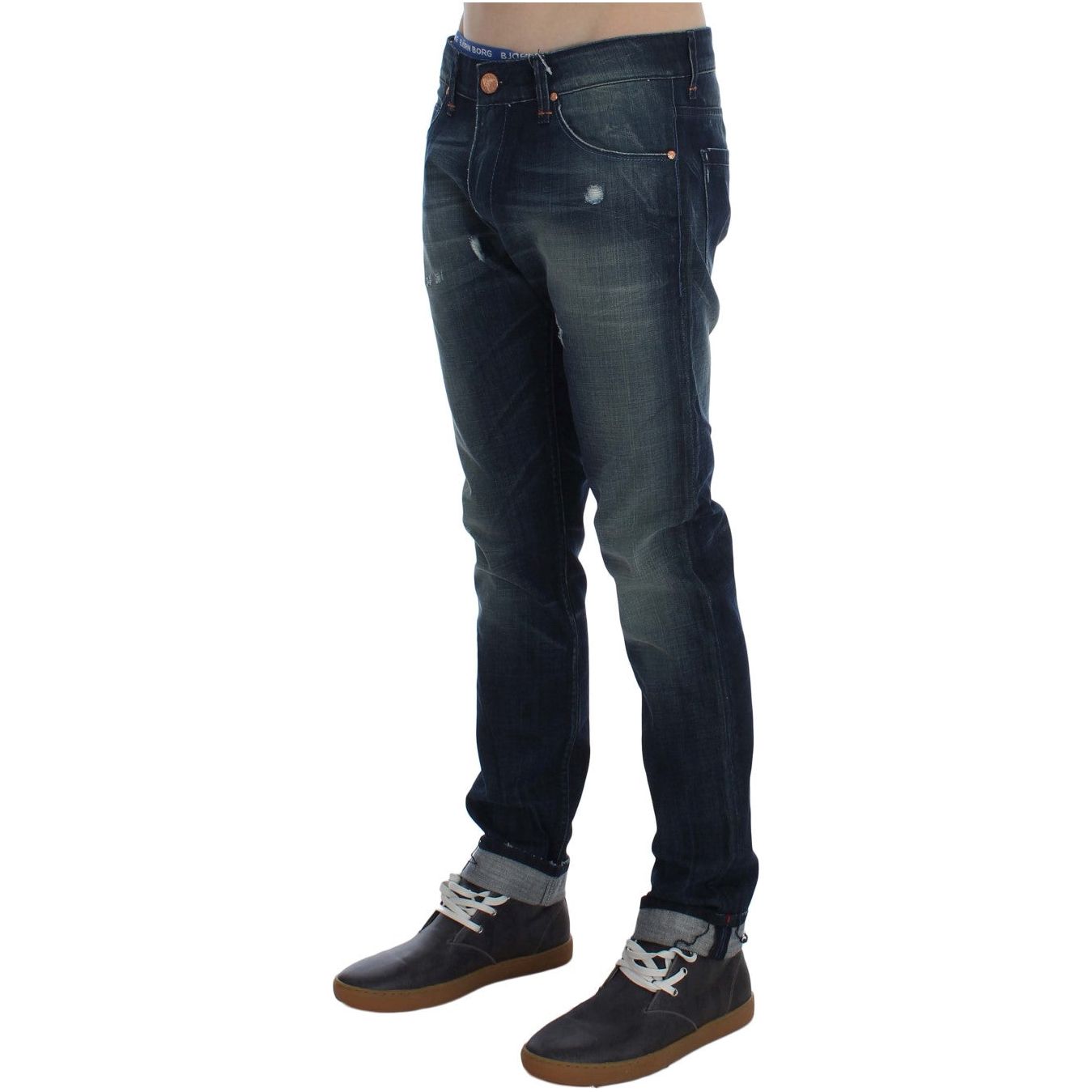 Acht Sleek Slim Fit Italian Denim Jeans blue-wash-cotton-denim-slim-fit-jeans