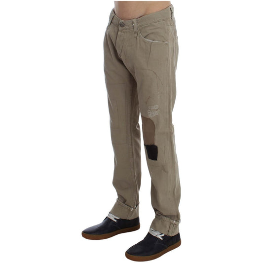 Acht Beige Straight Fit Cotton Jeans for Men beige-cotton-patchwork-jeans Jeans & Pants