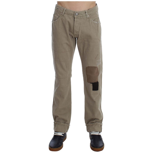 Acht Beige Straight Fit Cotton Jeans for Men beige-cotton-patchwork-jeans Jeans & Pants