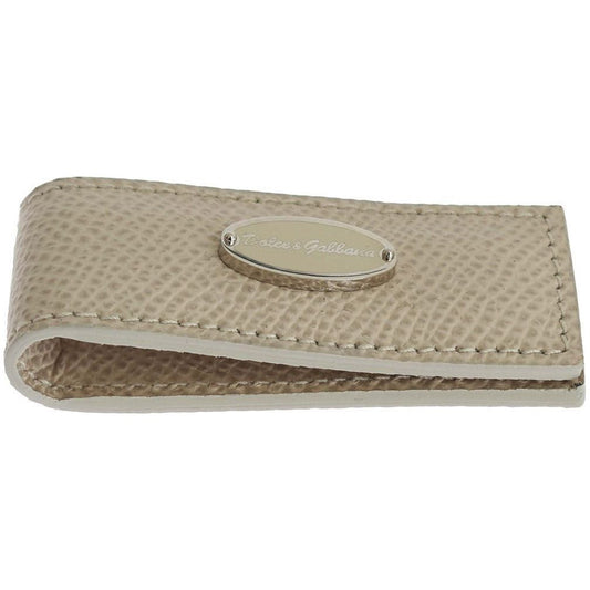 Dolce & Gabbana Elegant Beige Leather Money Clip beige-leather-magnet-money-clip Money Clip