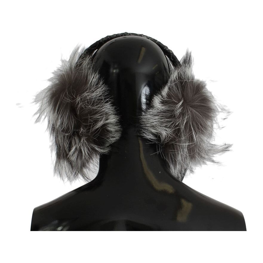 Dolce & Gabbana Elegant Fur and Crystal Ear Muffs Ear Muffs gray-fox-fur-crystal-ear-muffs