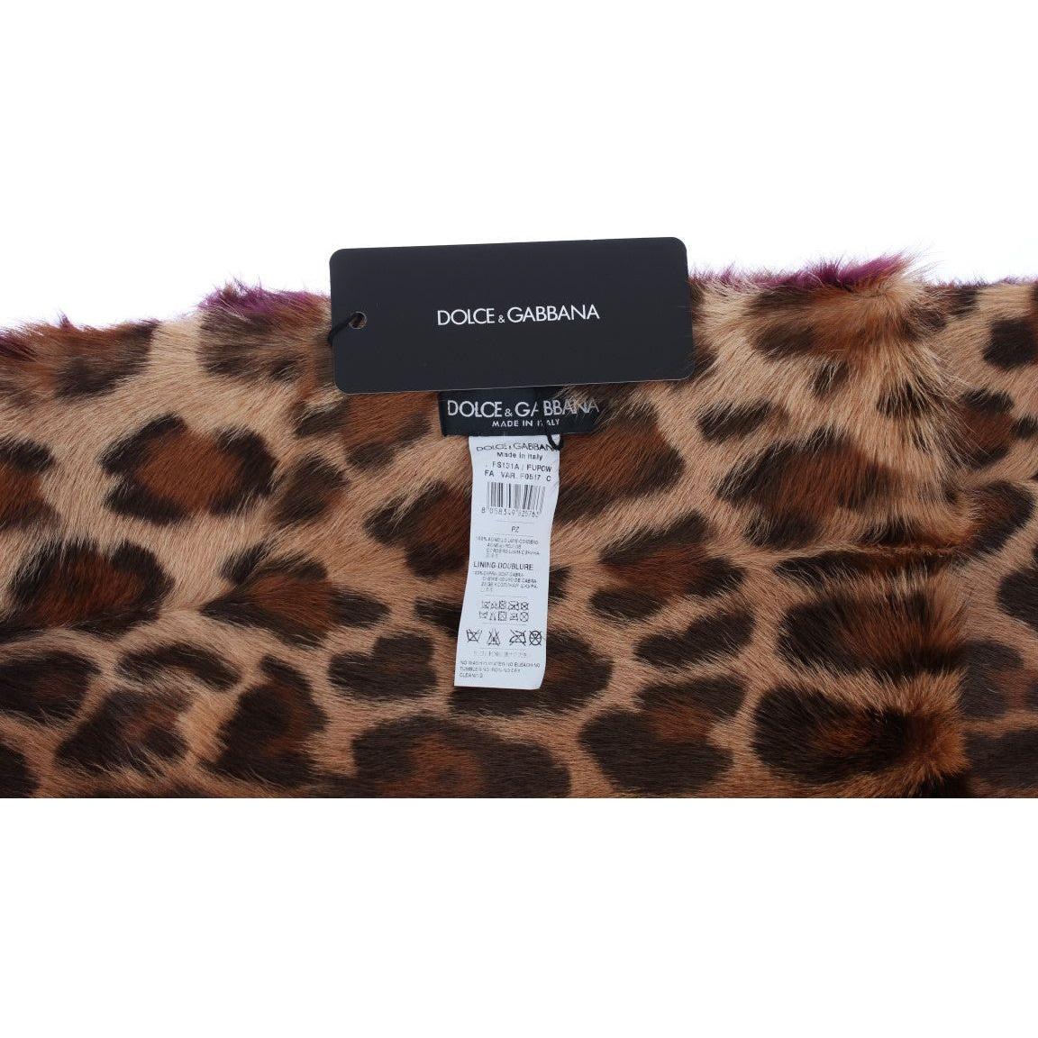 Dolce & Gabbana Exquisite Leopard Print Lambskin Fur Scarf purple-lamb-fur-leopard-print-scarf
