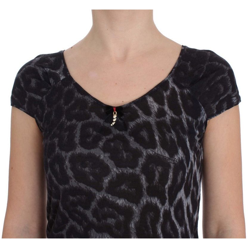 Cavalli Chic Leopard Modal Top by Cavalli gray-leopard-modal-t-shirt-blouse-top
