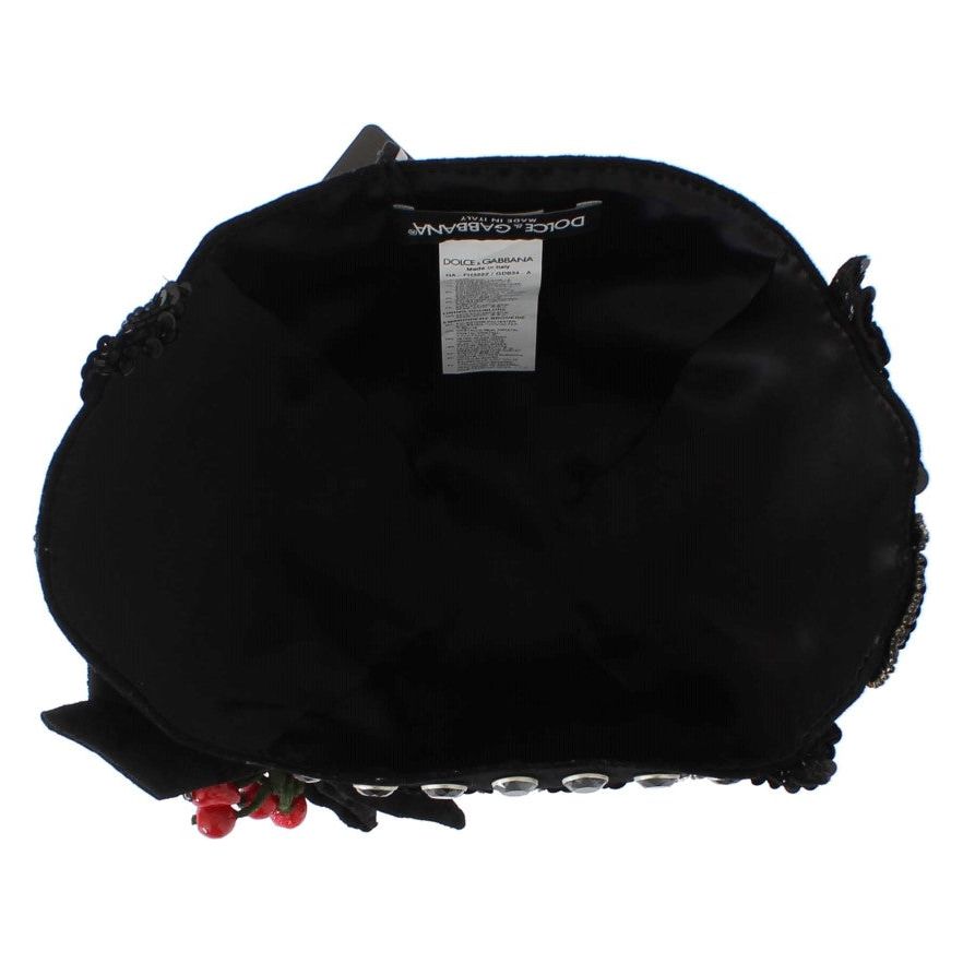 Dolce & Gabbana Elegant Black Crystal-Adorned Cloche Hat black-crystal-gold-cherries-brooch-hat Cap 306612-black-crystal-gold-cherries-brooch-hat-5.jpg