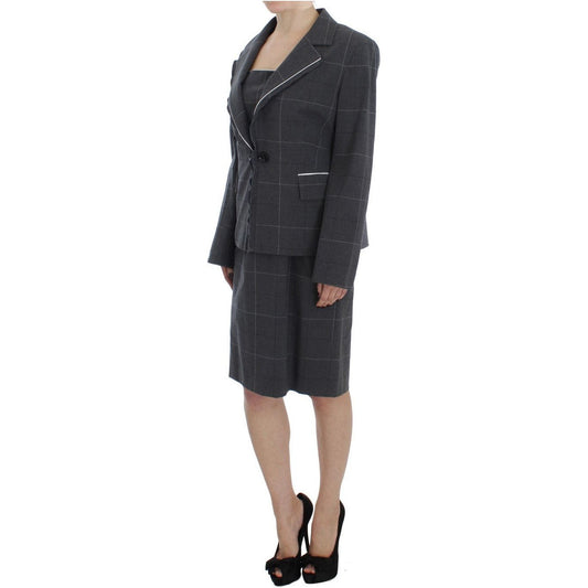 BENCIVENGA Elegant Gray Checkered Sheath Suit Set Suit gray-stretch-sheath-dress-suit-set