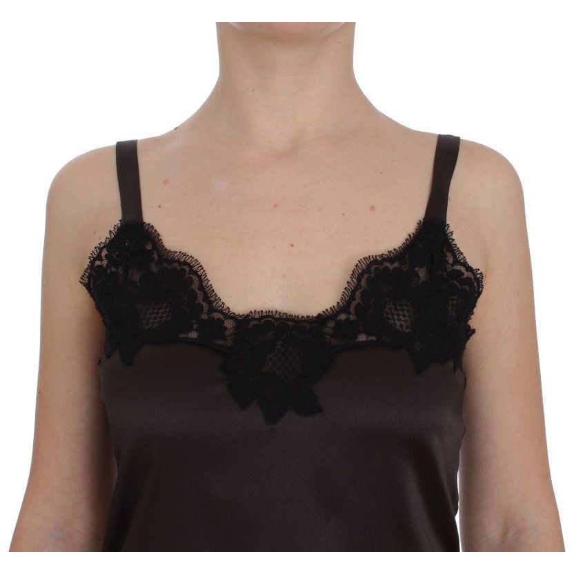 Dolce & Gabbana Elegant Lace-Trimmed Silk Lingerie Top brown-silk-stretch-lace-lingerie-top