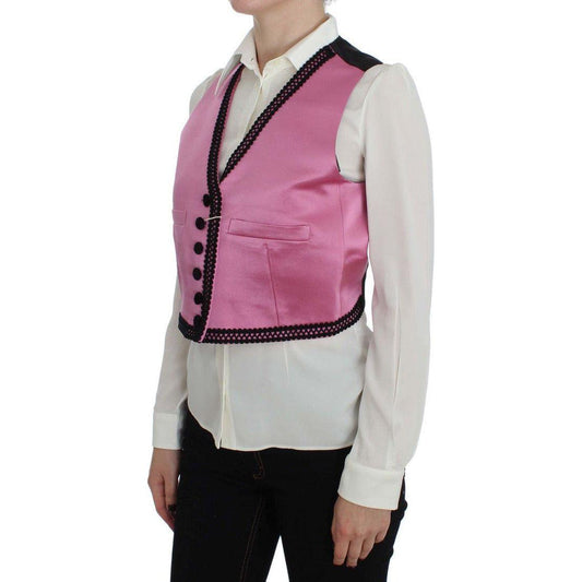 Dolce & Gabbana Silk-Cotton Blend Torero Inspired Vest pink-silk-button-front-torero-vest-top