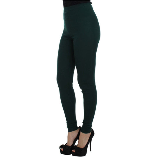 Dolce & Gabbana Emerald Treasure High Waist Cashmere Pants green-cashmere-stretch-tights-pants