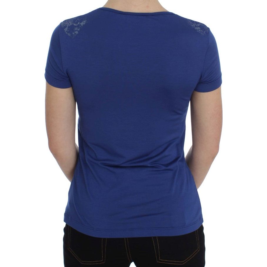 Ermanno Scervino Elegant Blue Crew Neck Tee with Logo Detail blue-modal-stretch-t-shirt