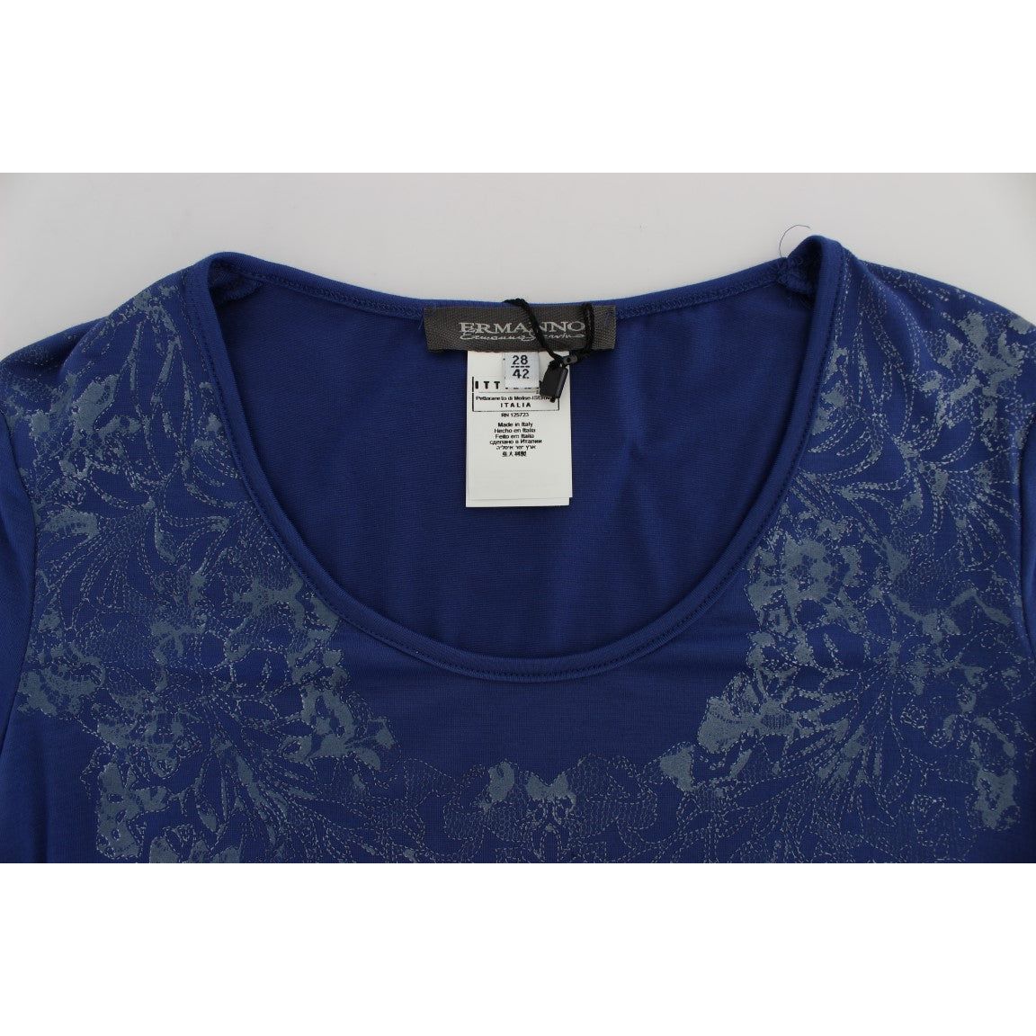 Ermanno Scervino Elegant Blue Crew Neck Tee with Logo Detail blue-modal-stretch-t-shirt