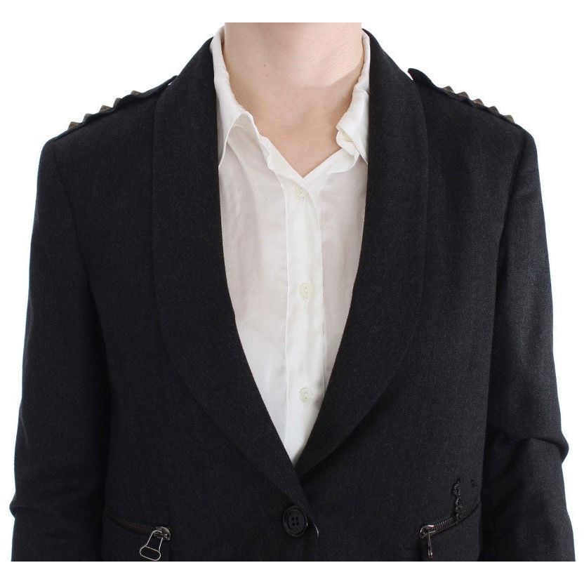 Exte Elegant Gray Gold-Buttoned Blazer Jacket Coats & Jackets gray-stretch-gold-studded-short-jacket