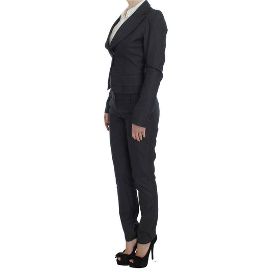 Exte Chic Gray Cotton Blend Pantsuit Ensemble gray-one-button-two-piece-suit Suit