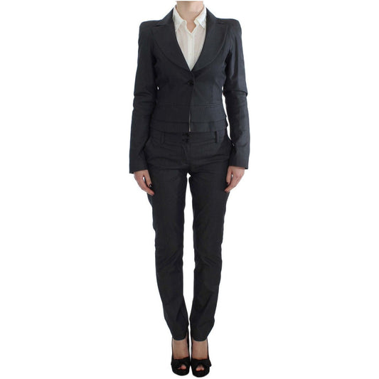 Exte Chic Gray Cotton Blend Pantsuit Ensemble gray-one-button-two-piece-suit Suit