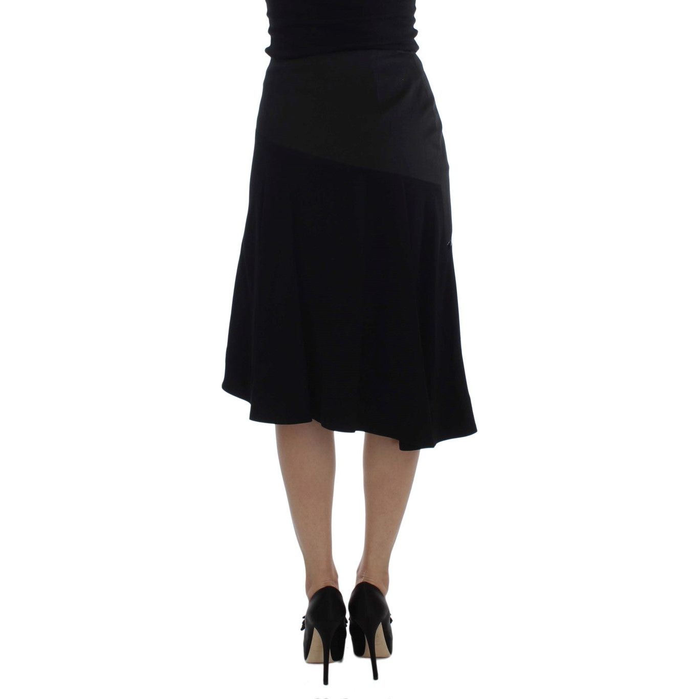 Exte Chic Black and Blue Cotton Blend Skirt black-blue-cotton-stretch-straight-skirt