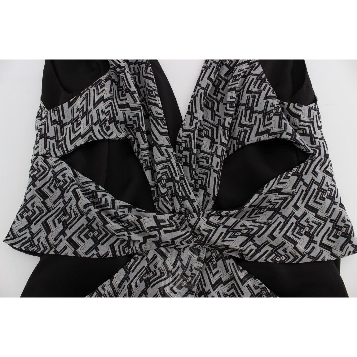 Karl Lagerfeld Elegant Silk Blouse with Logo Detailing gray-black-silk-blouse-top 309427-black-gray-silk-blouse-top-4.jpg