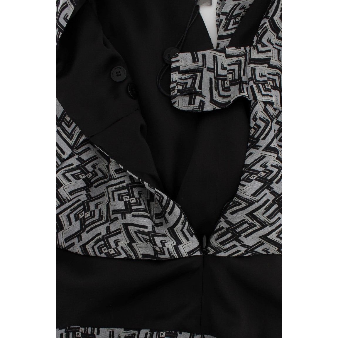 Karl Lagerfeld Elegant Silk Blouse with Logo Detailing gray-black-silk-blouse-top 309427-black-gray-silk-blouse-top-8.jpg