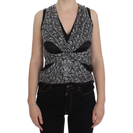 Karl Lagerfeld Elegant Silk Blouse with Logo Detailing gray-black-silk-blouse-top 309427-black-gray-silk-blouse-top.jpg
