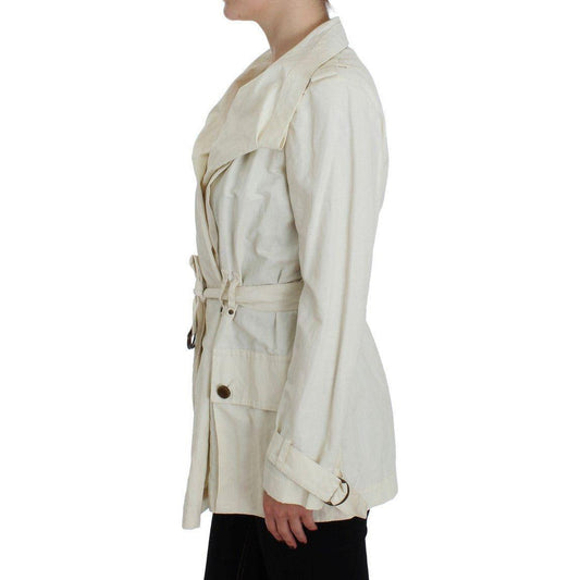 PLEIN SUD Elegant White Wrap Trench Jacket Coats & Jackets white-trench-coat-jacket