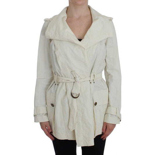 PLEIN SUD Elegant White Wrap Trench Jacket white-trench-coat-jacket Coats & Jackets 309717-white-trench-coat-jacket.jpg