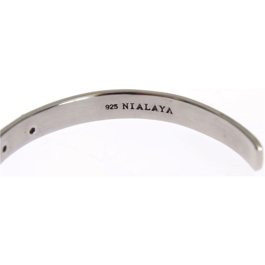 Nialaya Chic Nialaya Silver CZ Bangle for Her black-crystal-925-silver-bangle-bracelet