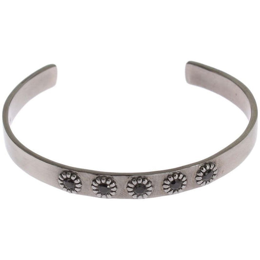 Nialaya Chic Nialaya Silver CZ Bangle for Her black-crystal-925-silver-bangle-bracelet